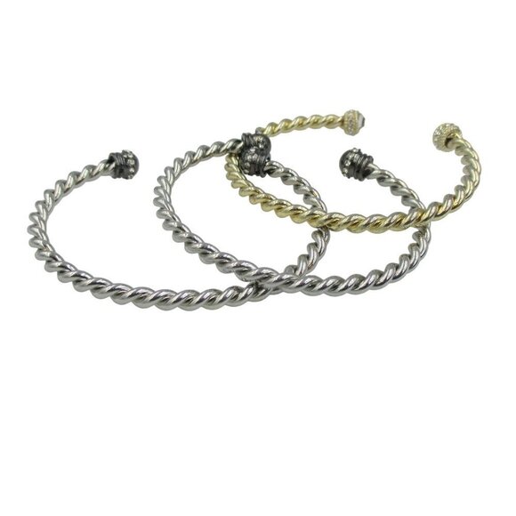 WHBM GOLDTONE SILVER TWISTED ROPE STONE CUFF BRACELET BANGLE Set of 3 - Picture 6 of 6